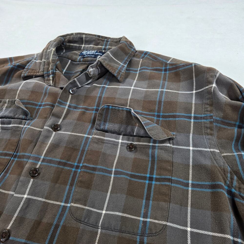 Polo Ralph Lauren Benford Brown Plaid Flannel Button Up Men's Size XL